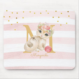 Niedliche Katze Illustration Weiß rosa Streifen Ki Mousepad
