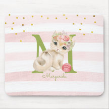 Niedliche Katze Illustration Weiß rosa Streifen Ki