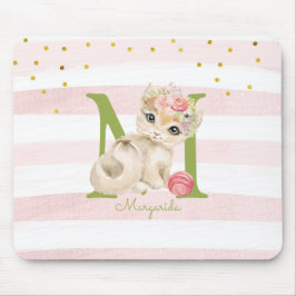 Niedliche Katze Illustration Weiß rosa Streifen Ki Mousepad