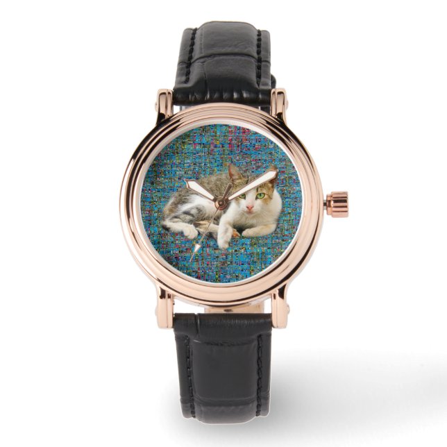 Niedliche Katze im abstrakten Hintergrund Armbanduhr (Vorderseite)