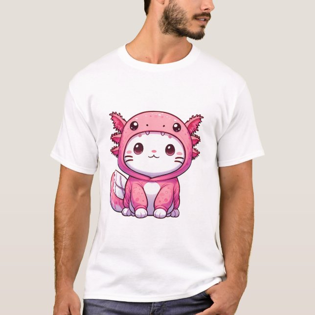 Niedliche Katze im Axolotl-Kostüm T-Shirt (Vorderseite)