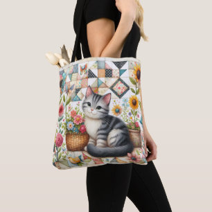 Niedliche Katze im Blumengeflecht Tasche