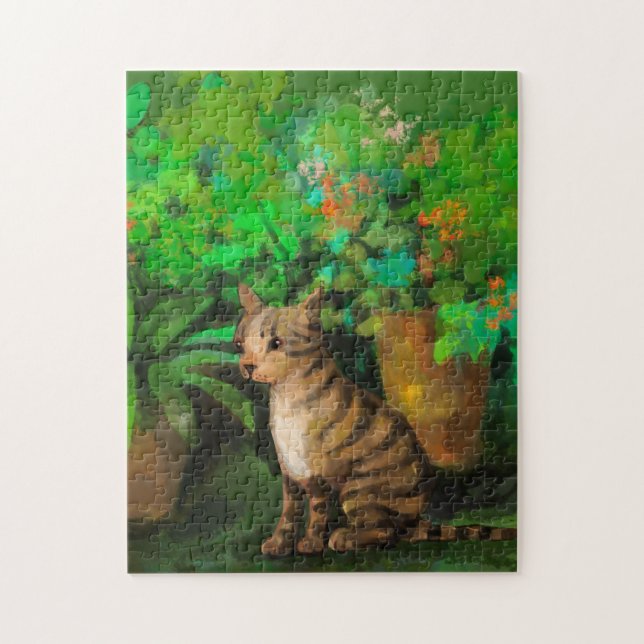 Niedliche Katze im Gartenpuzzle (Vertikal)