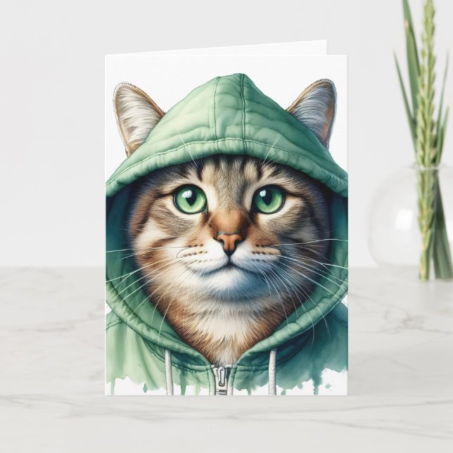 Niedliche Katze im Grünen Funny Cosy Kitty Blank Karte (Vorderseite)