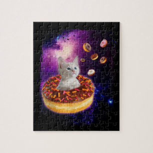 Niedliche Katze im Inneren Donut im Weltraum Liebh