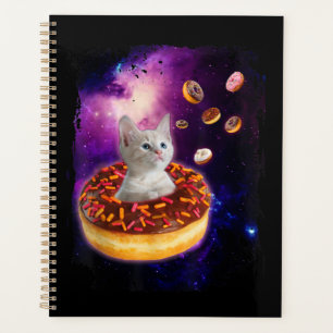 Niedliche Katze im Inneren Donut im Weltraum Liebh Planer
