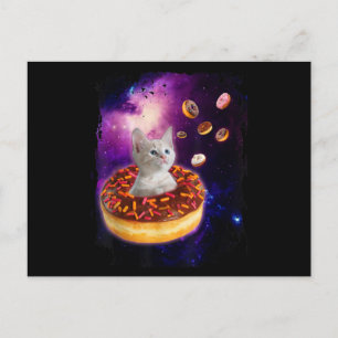 Niedliche Katze im Inneren Donut im Weltraum Liebh Postkarte