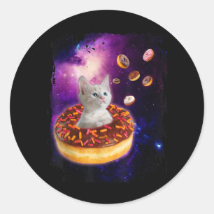 Niedliche Katze im Inneren Donut im Weltraum Liebh Runder Aufkleber