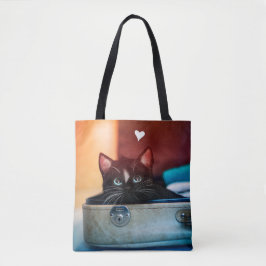 Niedliche Katze im Koffer mit Herzen - Tasche