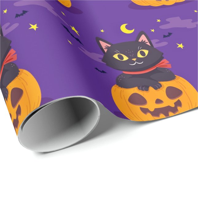 Niedliche Katze im Kürbiswaschpapier Geschenkpapier (Rolleneckpunkt)