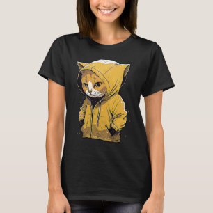 Niedliche Katze im Regen Kätzchen mit gelbem Hauta T-Shirt