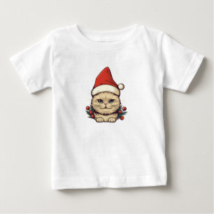 Niedliche Katze im Santa Claus-Hut Baby T-shirt