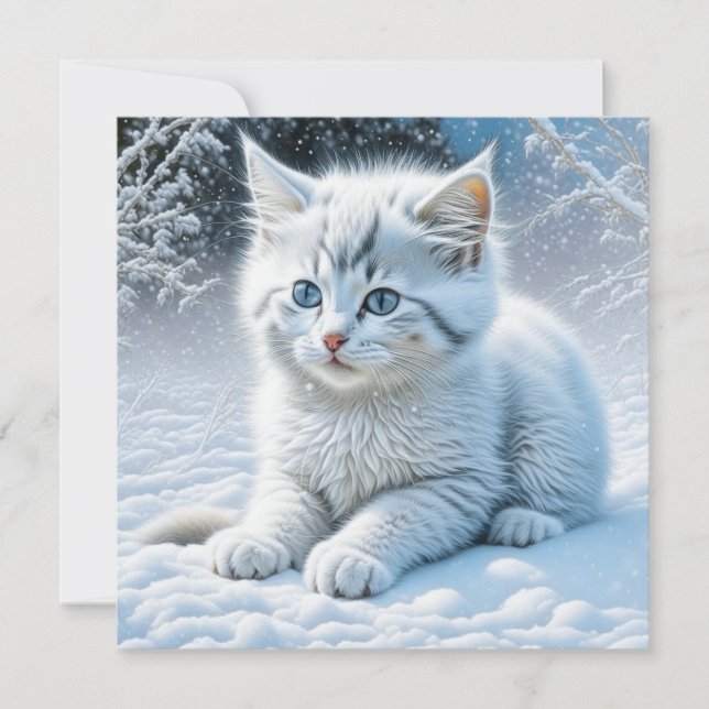 Niedliche Katze im Schnee (Vorderseite)