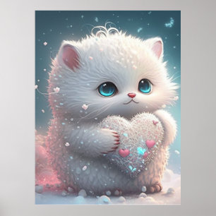 Niedliche Katze im Schnee mit Herz Personalisiert Poster