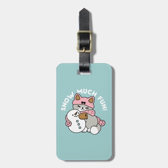 Niedliche Katze im Snow Gear mit Snowman Art Gepäckanhänger (Vorderseite vertikal)