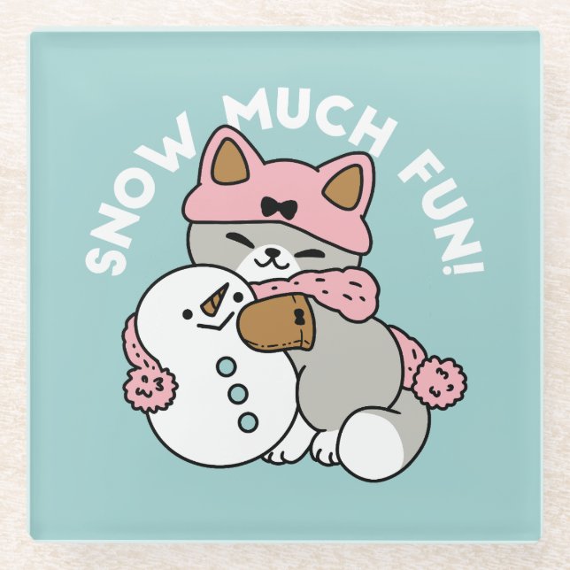 Niedliche Katze im Snow Gear mit Snowman Art Glasuntersetzer (Vorderseite)