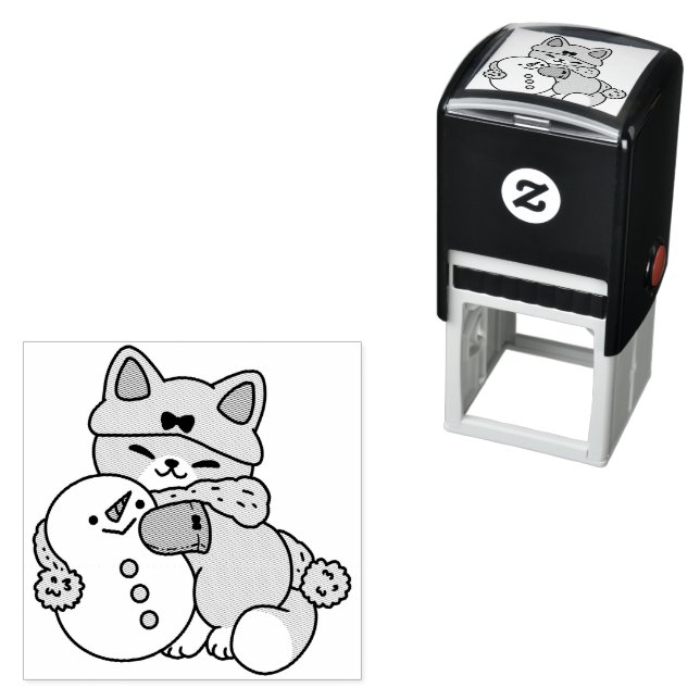 Niedliche Katze im Snow Gear mit Snowman Art Permastempel (Beispiel)