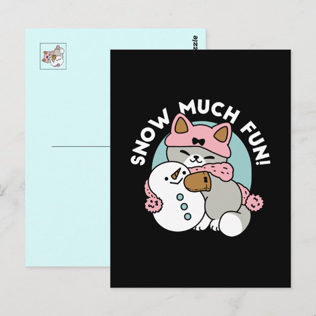 Niedliche Katze im Snow Gear mit Snowman Art Postkarte (Vorne/Hinten)