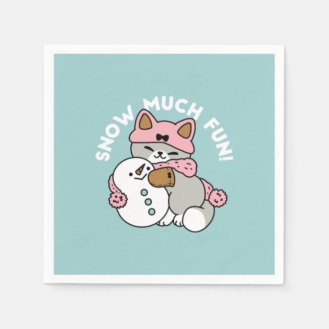 Niedliche Katze im Snow Gear mit Snowman Art Serviette (Vorderseite)