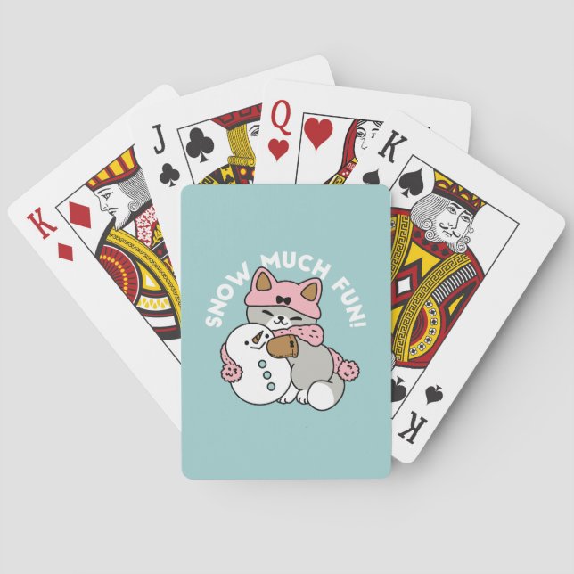 Niedliche Katze im Snow Gear mit Snowman Art Spielkarten (Rückseite)