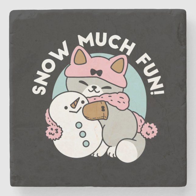 Niedliche Katze im Snow Gear mit Snowman Art Steinuntersetzer (Vorderseite)