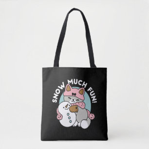 Niedliche Katze im Snow Gear mit Snowman Art Tasche