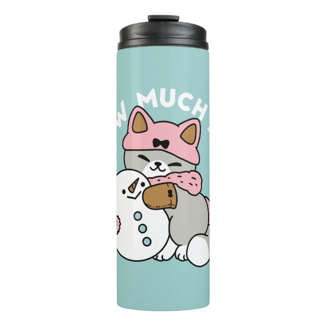 Niedliche Katze im Snow Gear mit Snowman Art Thermosbecher (Vorderseite)