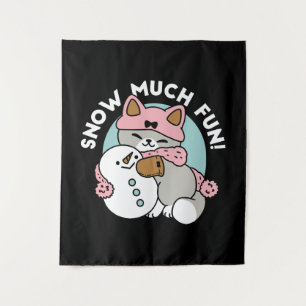 Niedliche Katze im Snow Gear mit Snowman Art Wandteppich