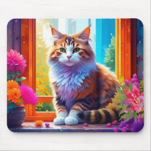 Niedliche Katze im Stadtfenster Kunst Mousepad