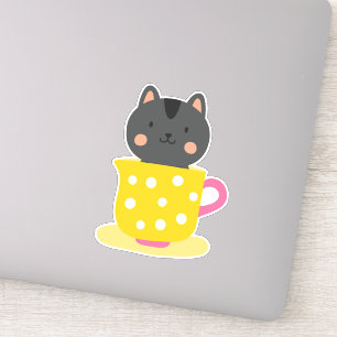 Niedliche Katze im Teacup-Cartoon auf Minze Aufkleber