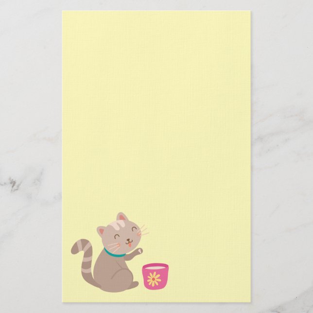 Niedliche Katze im Teacup-Cartoon auf Minze Briefpapier (Vorderseite)