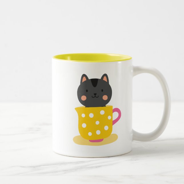 Niedliche Katze im Teacup-Cartoon auf Minze Zweifarbige Tasse (Rechts)