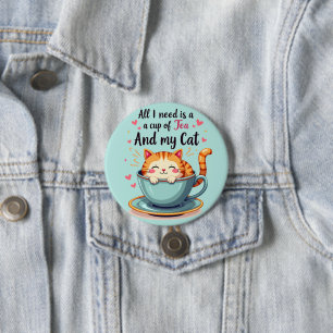 Niedliche Katze im Teacup Kawaii Gemütliche Kunst Button
