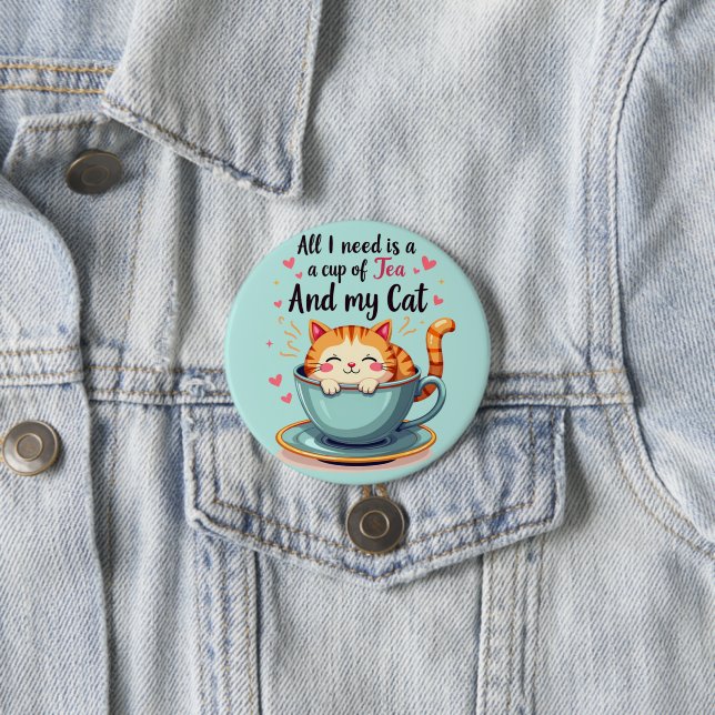 Niedliche Katze im Teacup Kawaii Gemütliche Kunst Button (Beispiel)