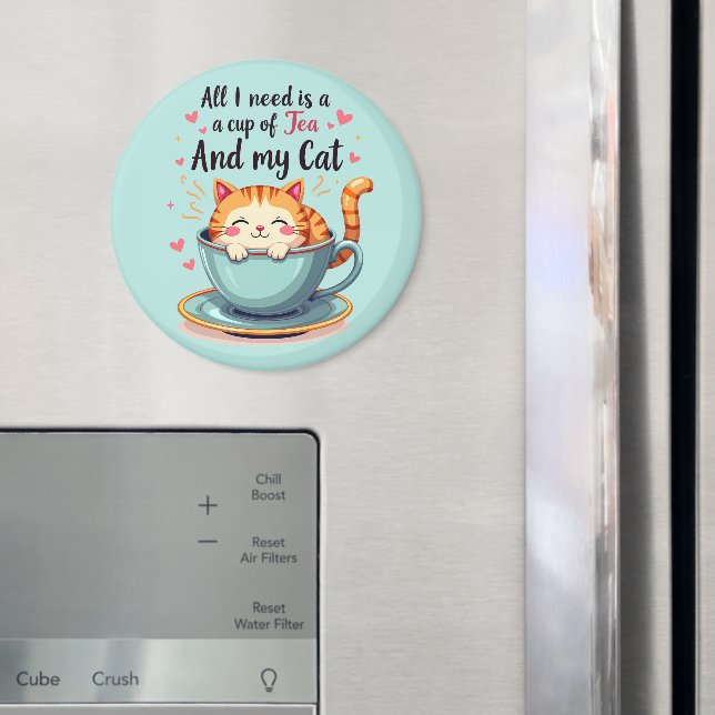 Niedliche Katze im Teacup Kawaii Gemütliche Kunst Magnet (In Situ (Kühlschrank))