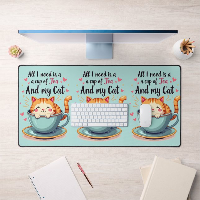 Niedliche Katze im Teacup Kawaii Gemütliche Kunst Schreibtischunterlage (Büro 1)