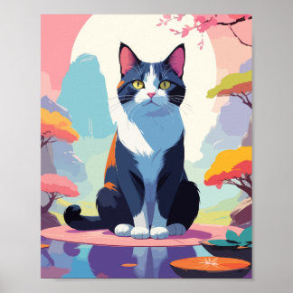 Niedliche Katze im Teich Poster