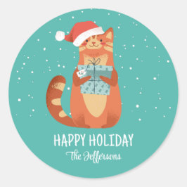 Niedliche Katze im Weihnachtsfeiertag Runder Aufkleber