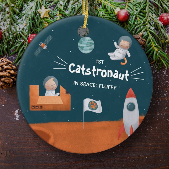 Niedliche Katze im Weltraum, Katzen auf Mars, Weih Keramik Ornament (Von Creator hochgeladen)
