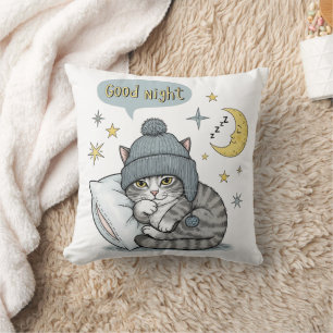 Niedliche Katze in Beanie Kissen - "Gute Nacht" De