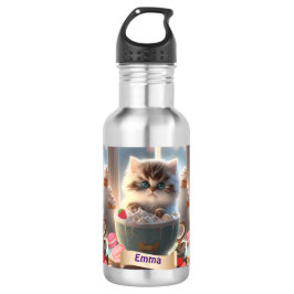Niedliche Katze in einem Cup Personalisierter Name Edelstahlflasche