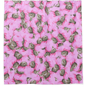 Niedliche Katze in einem rosa Caps-Muster zufällig Duschvorhang