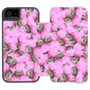 Niedliche Katze in einem rosa Caps-Muster zufällig Incipio Watson™ iPhone 5 Geldbörsen Hülle