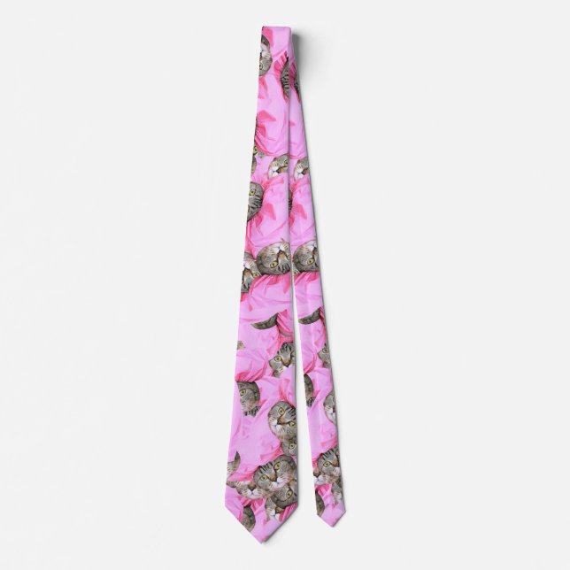 Niedliche Katze in einem rosa Caps-Muster zufällig Krawatte (Vorderseite)
