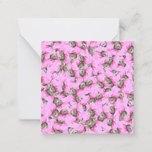 Niedliche Katze in einem rosa Caps-Muster zufällig Mitteilungskarte (Vorderseite)