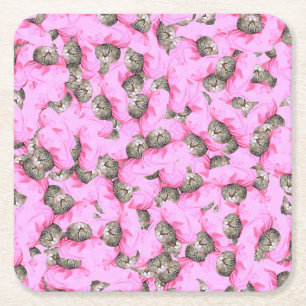 Niedliche Katze in einem rosa Caps-Muster zufällig Rechteckiger Pappuntersetzer