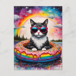 Niedliche Katze in einer Doughnut auf einer Floatt Postkarte