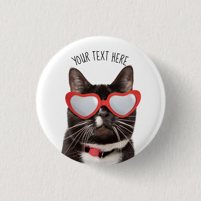 Niedliche Katze in Herzbrille Button (Vorderseite)