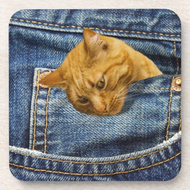 Niedliche Katze in Jeans Tasche lustige Illusion Getränkeuntersetzer (Vorderseite)