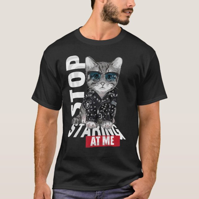 Niedliche Katze in Lederjacke für Katze 1 T-Shirt (Vorderseite)